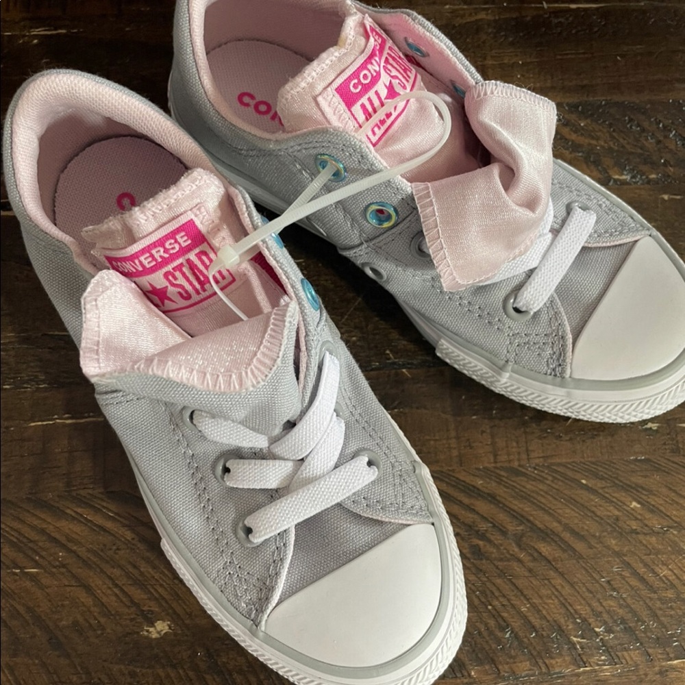 Converse pink and gray slip on sneakers